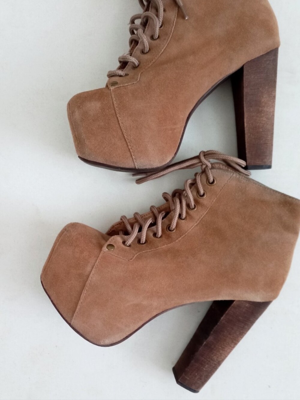Jeffrey Campbell tan brown suede leather lace-up platform ankle booties - Picture 5 of 14